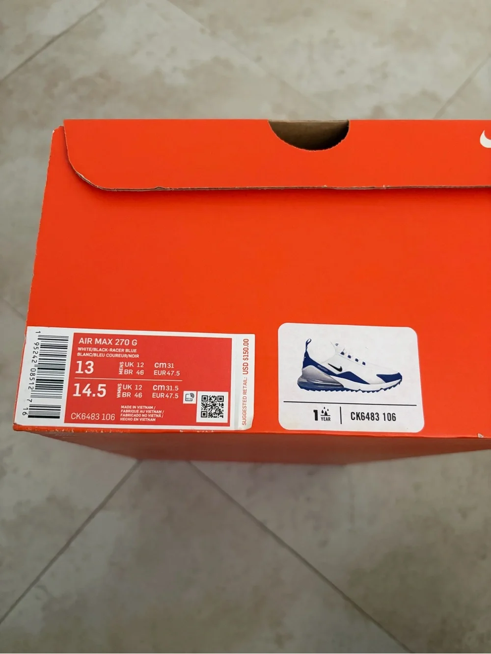 Nike Men’s Air Cushion Sneakers — White & Blue NEW/NEVER WORN